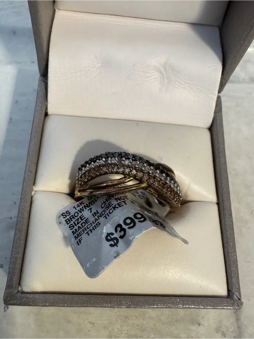 14K Gold Over Sterling Silver 1/3 CTW Brown Black White Diamond Crossover Ring